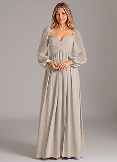 Azazie Alia Bridesmaid Dresses Frost A-Line Long Sleeve Chiffon Dress image6