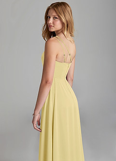 Azazie Maron Junior Lemon Sorbet A-Line Pleated Stretch Satin Dress image2