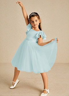 Azazie Kaeya Flower Girl Dresses Sea Glass A-Line Bow Tulle Dress image2