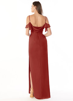 Azazie Emeralda Bridesmaid Dresses Terracotta Sheath Off the Shoulder Chiffon Dress image2