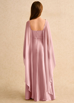 Azazie Fishie Girls Formal Robe Demoiselle D'honneur Fillette Robe Trapèze en Mat Satiné Rose Poussiéreuse image2