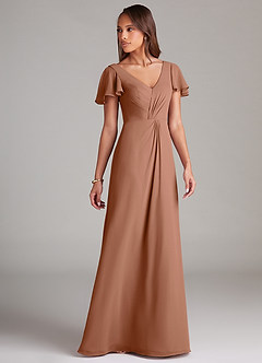 Azazie Soren Abiti da Damigella Abito A-Line in Chiffon Increspato Bronzo image4