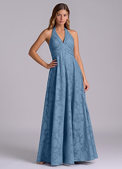 Azazie Tessie Robes de demoiselle d'honneur Robe Trapèze en Blumen-Burnout Plissée Acier Bleuté image1