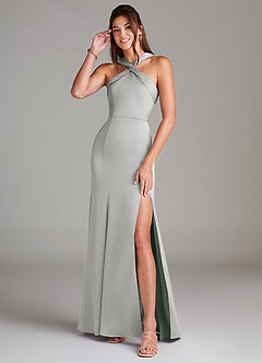 Azazie Rue Bridesmaid Dresses Silver A-Line Pleated Stretch Satin Dress image1