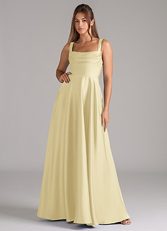 Azazie Shaude Bridesmaid Dresses Lemon Sorbet A-Line Pleated Stretch Satin Dress image1