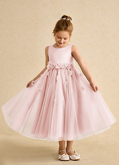 Azazie Lux vestidos de niña de las flores Vestido de Rosa Rubor de Tul de Corte En A con Perla image3