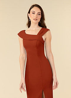 Azazie Ellen Mother of the Bride Dresses Rust Sheath Side Slit Stretch Crepe Dress image5