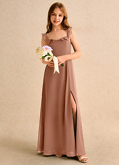 Azazie Chip Girls Formal Robe Demoiselle D'honneur Fillette Robe Trapèze en Mousseline de soie Sans manches Bronze image5