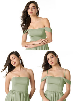 Azazie Morana Jurken voor bruidsmeisjes Converteerbaar Jurk van Stretch Satijn met A-Lijn Off the Shoulder Stoffige Salie image10