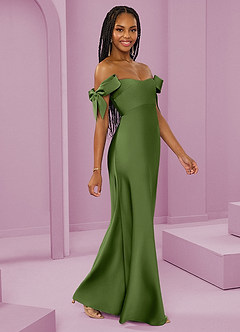 Barbie ♥ Azazie Jurken voor bruidsmeisjes Converteerbaar Jurk van Stretch Satijn met Kolom Off the Shoulder Jeneverbes image1