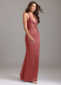 Azazie Valerie Suknie dla druhen Syrena Pofałdowany Satyna elastyczna Do ziemi Sukienka image4