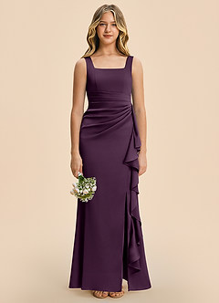 Azazie Adrienne Junior Plum Sheath Pleated Stretch Satin Dress image3