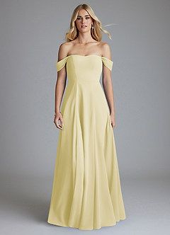 Azazie Seriana Brudtärnklänningar Klä av A-Linje i Chiffong Av axeln Citronsorbet image5