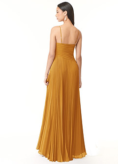 Azazie Vini Bridesmaid Dresses Butterscotch A-Line V-Neck Pleated Chiffon Dress image2