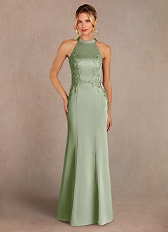 Azazie Tyra Mère de la mariée Robes Robe Sirène en Satin extensible Dentelle Vert Sauge image1