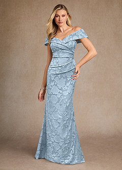 Azazie Canton Mother of the Bride Dresses Sky Blue Mermaid Off the Shoulder Floral Burnout Dress image3