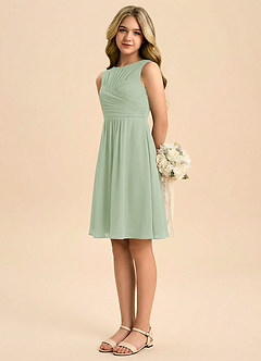 Azazie Skyla Junior A라인 주름진 쉬폰 미니 주니어 신부 들러리 드레스 image4