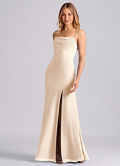 Azazie Grata 신부 들러리 드레스 인어 주름진 쉬폰 바닥 길이 드레스 image5