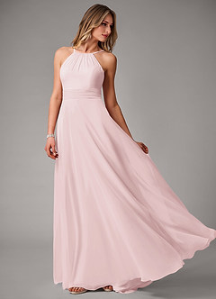 Azazie Amalia Bridesmaid Dresses Blushing Pink A-Line Pleated Chiffon Dress image3