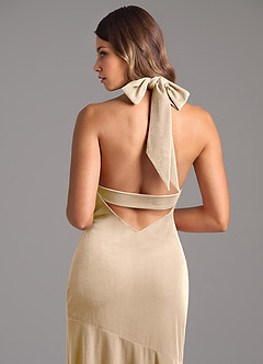 Azazie Drita Bridesmaid Dresses Champagne A-Line Pleated Velvet Dress image7