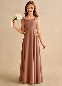 Azazie Puppy Girls Formal Flower Girl Dresses Bronzer A-Line Pleated Chiffon Dress image3