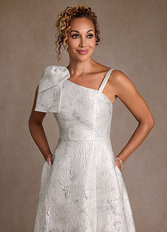 Azazie Margerie Mother of the Bride Dresses Silver Jacquard A-Line One Shoulder Floral Jacquard Dress image5