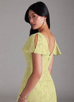 Azazie Soren Bridesmaid Dresses Lemon Sorbet A-Line Pleated Floral Burnout Dress image5