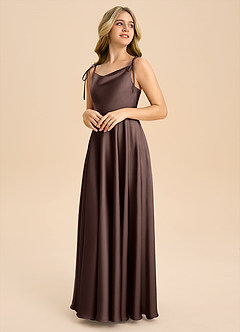 Azazie Popsy Junior Ganache A-Line Bow Stretch Satin Dress image4