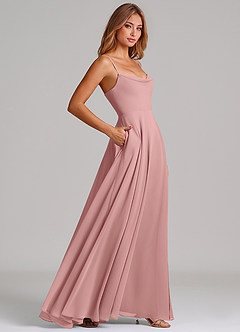 Azazie Elle Robes de demoiselle d'honneur Robe Trapèze en Mousseline de soie Plissée Rose Poussiéreuse image5