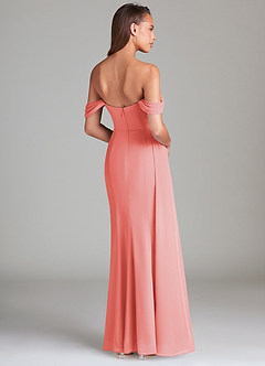 Azazie Amyra Bridesmaid Dresses Coral Sheath Off the Shoulder Chiffon Convertible Dress image5