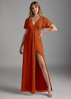 Azazie Zaniah Robes de demoiselle d'honneur Robe Trapèze en Mousseline de soie Paprika image4