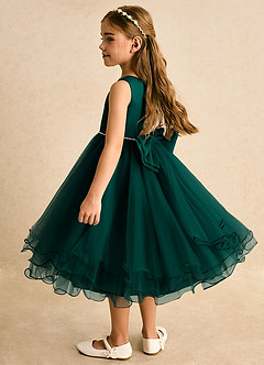Azazie Lass vestidos de niña de las flores Vestido de Pino de Tul de Corte En A con Lazo image3