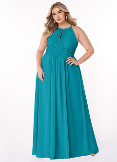 Azazie Bonnie Bridesmaid Dresses Jade A-Line Keyhole Ruched Chiffon Dress image6