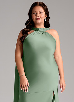 Azazie Kinsley Bridesmaid Dresses Matcha Mermaid Side Slit Stretch Satin Dress image13