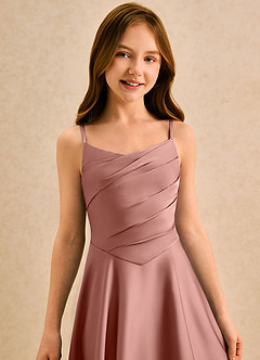 Azazie Coconut Girls Formal Blumenmädchenkleider A-Linie Plissee Stretch-Satin Kleid Rosettenrosa image6