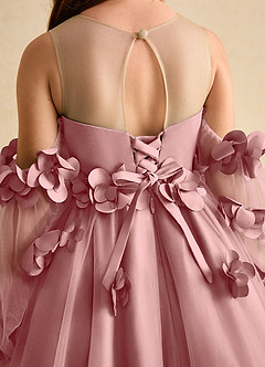 Azazie Karrie Flower Girl Dresses Dusty Rose A-Line with Sleeves Tulle Dress image8