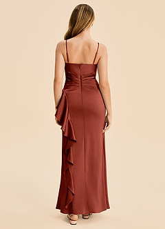 Azazie Lyla Junior Terracotta Mermaid Pleated Stretch Satin Dress image2