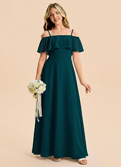 Azazie Maggie Junior Pine A-Line Off the Shoulder Chiffon Dress image5
