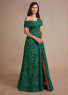 Azazie Milton Mother of the Bride Dresses Emerald A-Line Pleated Floral Burnout Dress image3