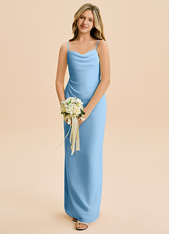 Azazie Mai Junior Steel Blue Sheath Pleated Chiffon Dress image4