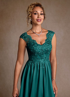Azazie Amethyst Abiti per la Madre della Sposa Abito A-Line in Pizzo Verde Pavone image6