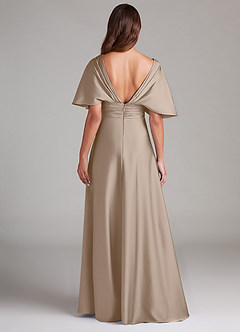 Azazie Pamela Bridesmaid Dresses Taupe A-Line Pleated Stretch Satin Dress image2