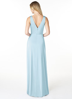 Azazie Nelly Bridesmaid Dresses Sky Blue A-Line V-Neck Pleated Stretch Satin Dress image2