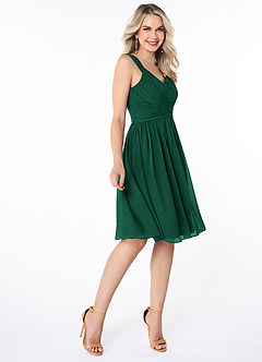 Azazie Angie Bridesmaid Dresses Emerald A-Line Corset Chiffon Dress image4