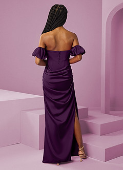 Barbie ♥ Azazie Robes de demoiselle d'honneur Robe Fourreau Convertible en Satin extensible Épaule décolletée Grain De Raisin image9