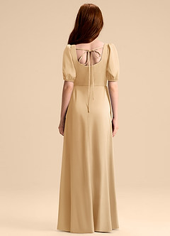 Azazie Briar Junior Gold A-Line Bow Stretch Satin Dress image2