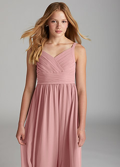 Azazie Chanel Junior Dusty Rose A-Line Sweetheart Neckline Chiffon Dress image6