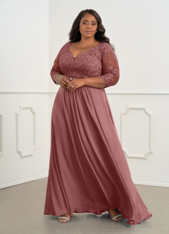 Azazie Hayek Mother of the Bride Dresses Desert Rose A-Line V-Neck Lace Chiffon Dress image6