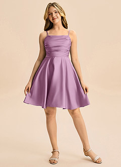 Azazie Miko Junior Wisteria A-Line Pleated Stretch Satin Dress image5