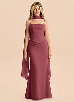 Azazie Sorrel Junior Merlot Mermaid Pleated Chiffon Dress image1